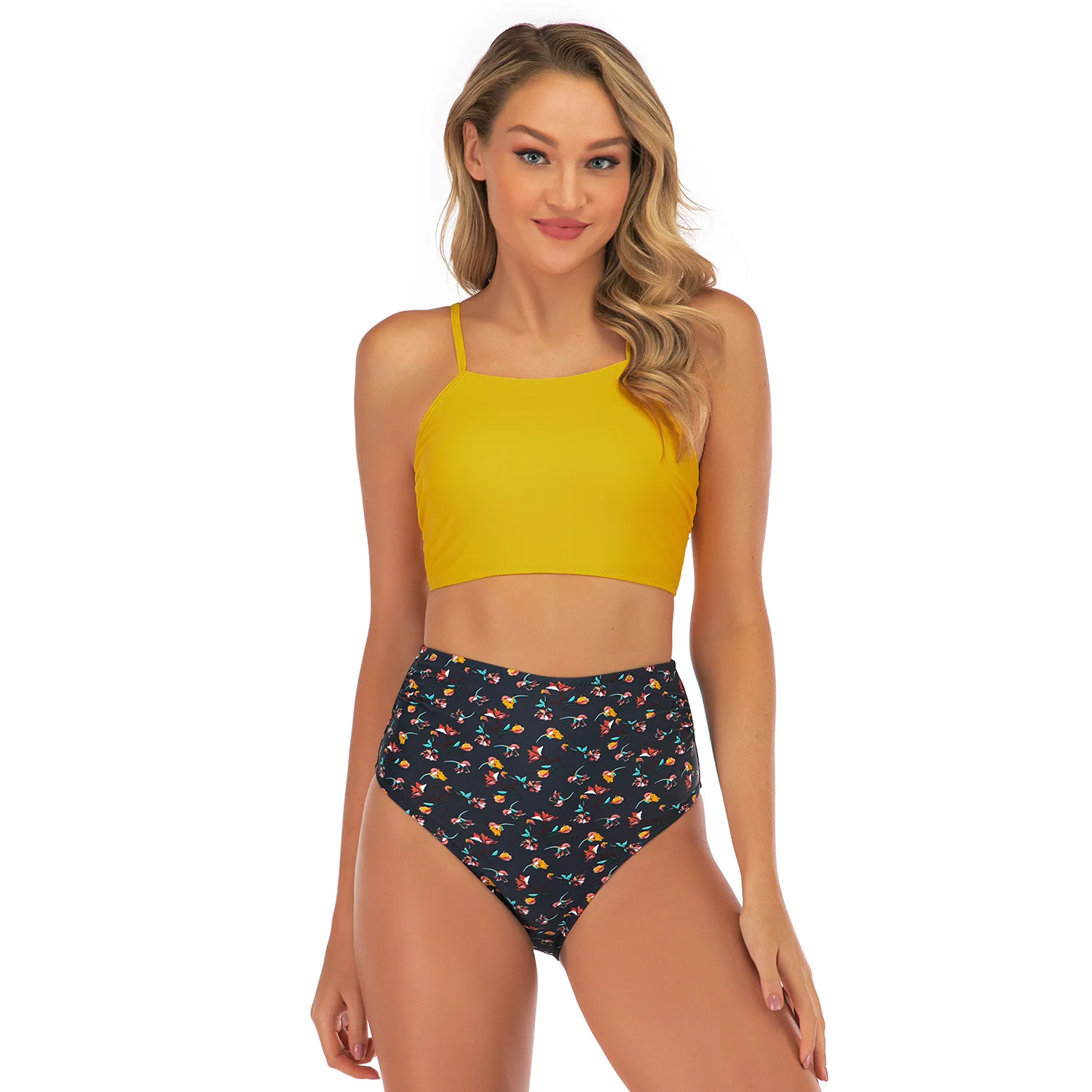 

Swimsuit Women's Fashion Solid Color Sling Split Triangle Swimsuit Women's High Waist Bikini Push Up Swimwear Bathing Suit