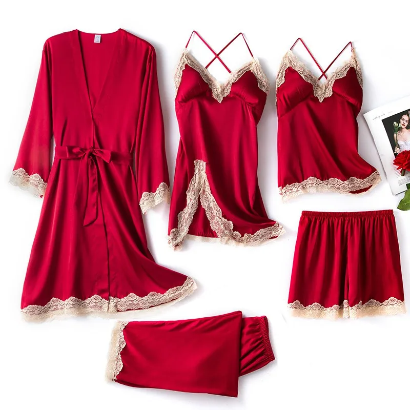 Халат кимоно Женский из искусственного шелка пикантная ночная рубашка кружевное