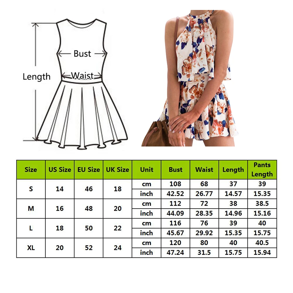 

Nice Summer Women Lady Sexy Floral Printed Set 2pcs Sleeveless Halter Ruffle Tops And Loose Shorts Set Women Flower Print Suit