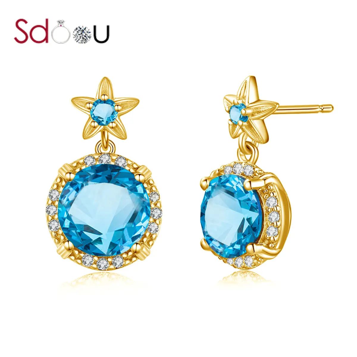 

SDOOU 14k Gold Earring For Women Silver 925 Stud Earrings Trendy Flower With Zircon Gemstone Exquisite Luxury Jewelry Party Gift