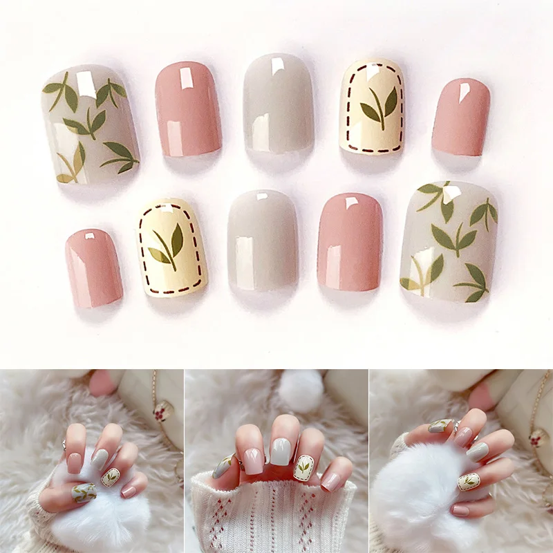 24 шт./компл. 3D накладные ногти с клеем свадебные полные средней длины милые