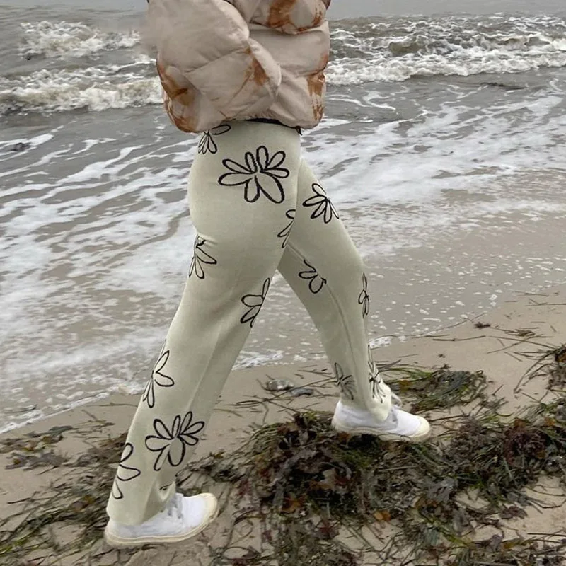 

Casual Print Pants Women 2021 Y2K Elegant Wide Leg Pants High Waist Fashion Floral Vintage Long Loose Beach Trousers Summer Pant