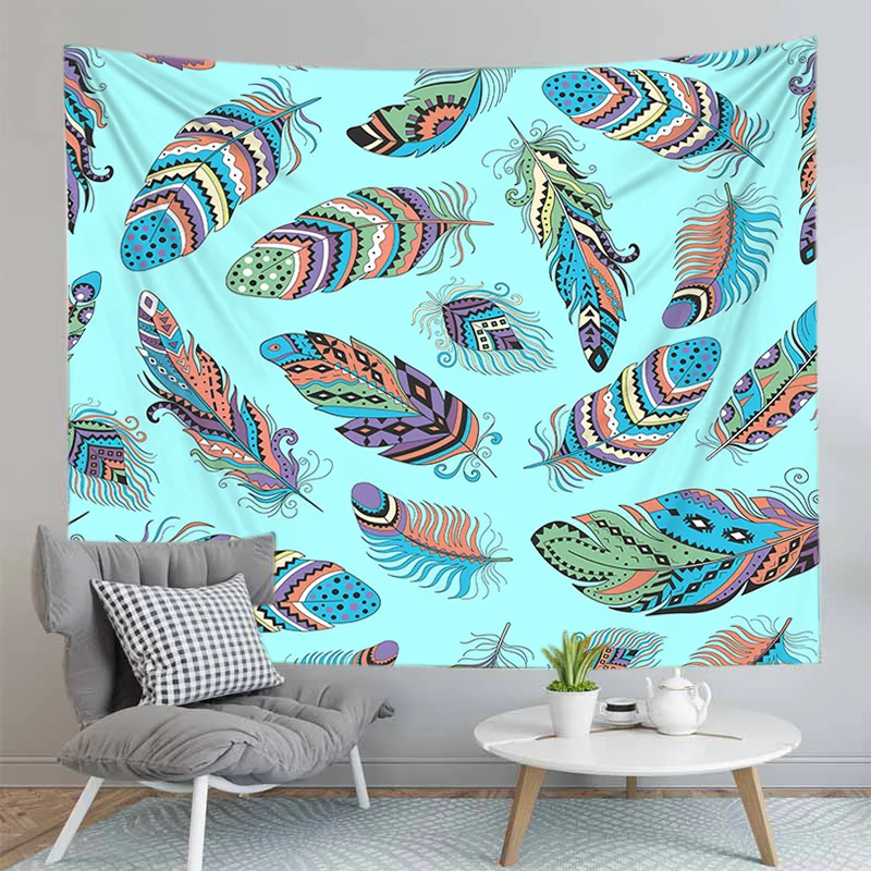

Pretty Colorflu Feather Printed Large Wall Tapestry Cheap Hippie Hanging Bohemian Tapestries Mandala Art Decor