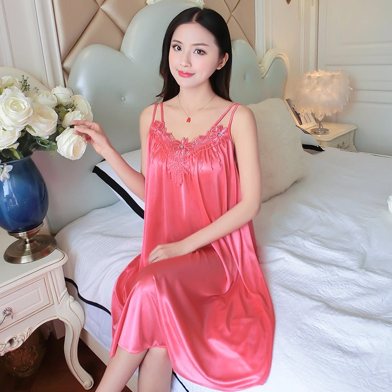 

Big Size 4XL Lace Patchwork Ice Silk Satin Night Dress Nightwear Sexy Women Sleepwear Summer Sleeveless Nightgown Vestidos