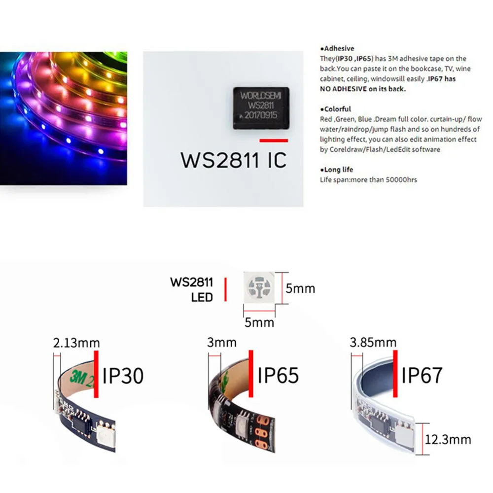 Светодиодный ленточный светильник 5050 RGB WS2811 5 м полноцветная светодиодная лента
