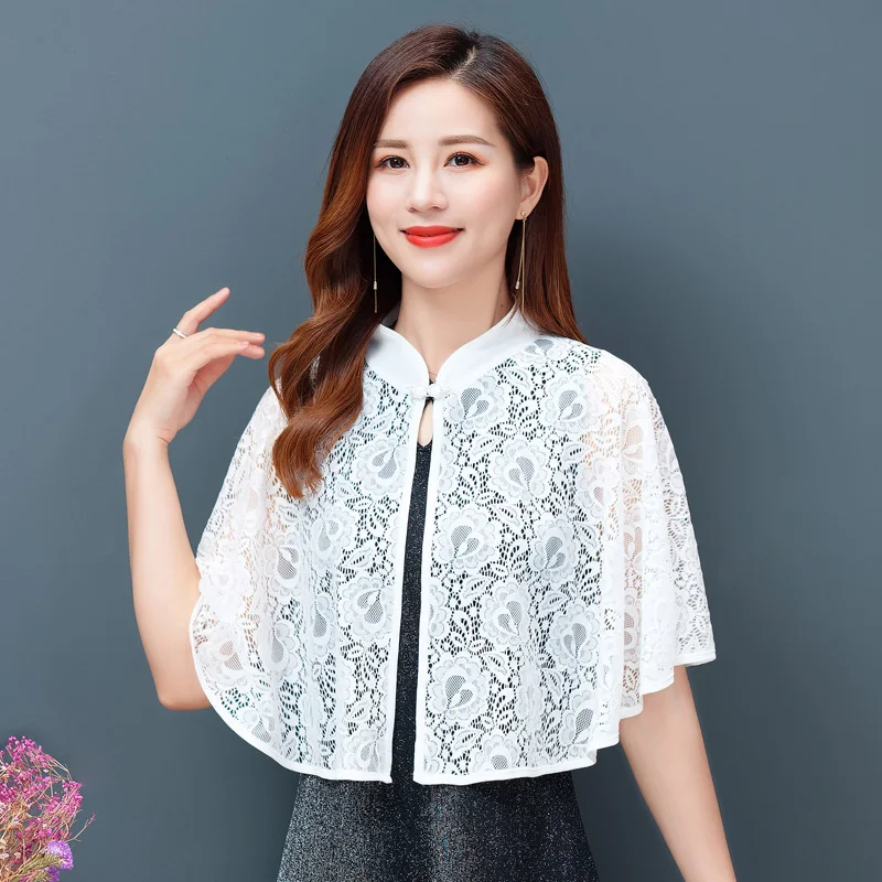 

Women Cloak Lace Hollow Out Blouse Summer Thin Floral Sexy Shirt Cardigan Party Bolero Elegant Sunscreen Crochet Office Blouse