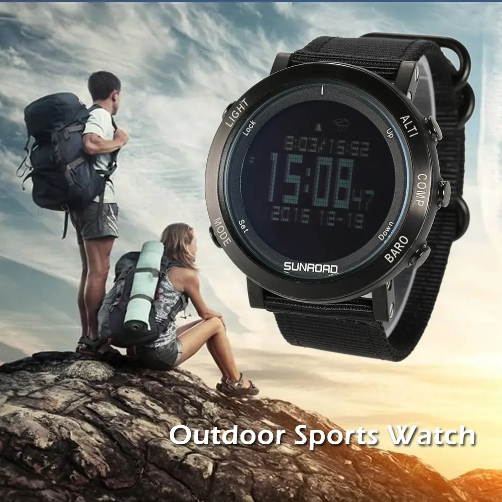 

SUNROAD Outdoor Digital Sports Watch Pedometer Altimeter Barometer Compass Wrist Watch with Nylon Band Fitness Equipments