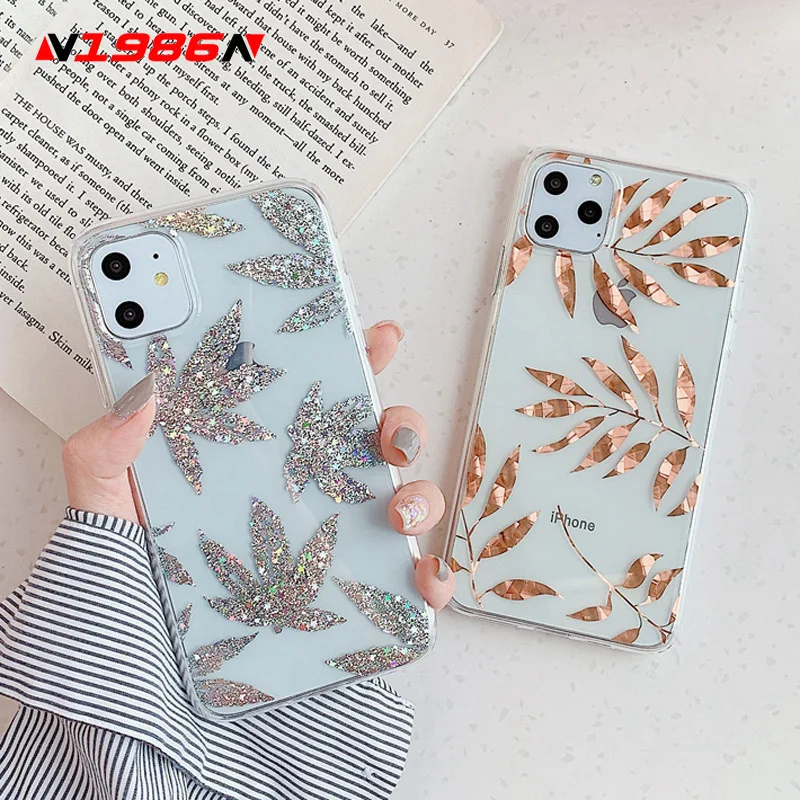 N1986N покрытие из розового золота для iPhone 11 11 Pro Max X XR XS Max 7 8 Plus чехол для телефона роскошный художественный лист Дерево мягкий IMD для iPhone 11
