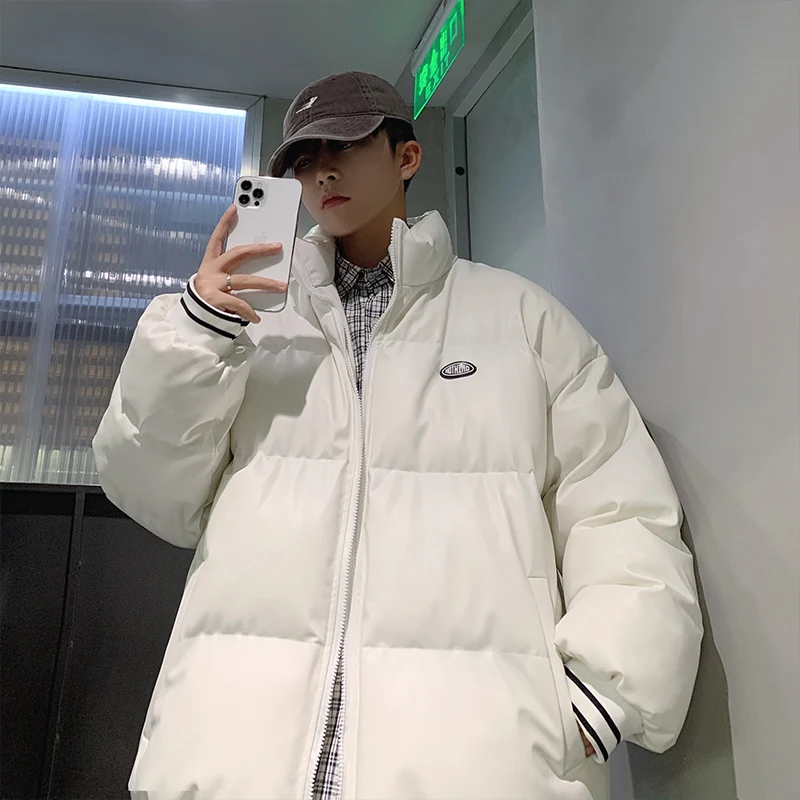 

2021New Men's Jacket Autumn-winter Thick Warm Solid Color PU Leather Parka Street Wear Windbreaker Cotton Padded Jacket ;P