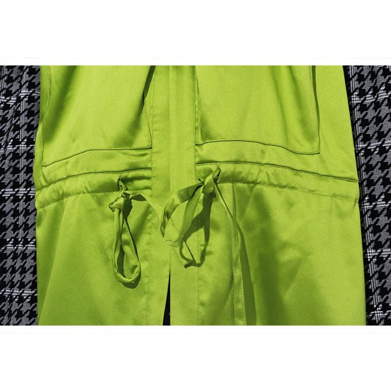 

[EAM] Loose Fit Plaid Drawstring Split Big Size Jacket New Lapel Long Sleeve Women Coat Fashion Tide Spring Autumn 2021 1H203
