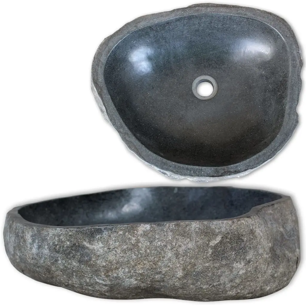 

River Stone Basin Oval Bathroom Sink Countertop Washbasin Black Bathroom Stylish Furnitures Antique Style 3 Dimensions