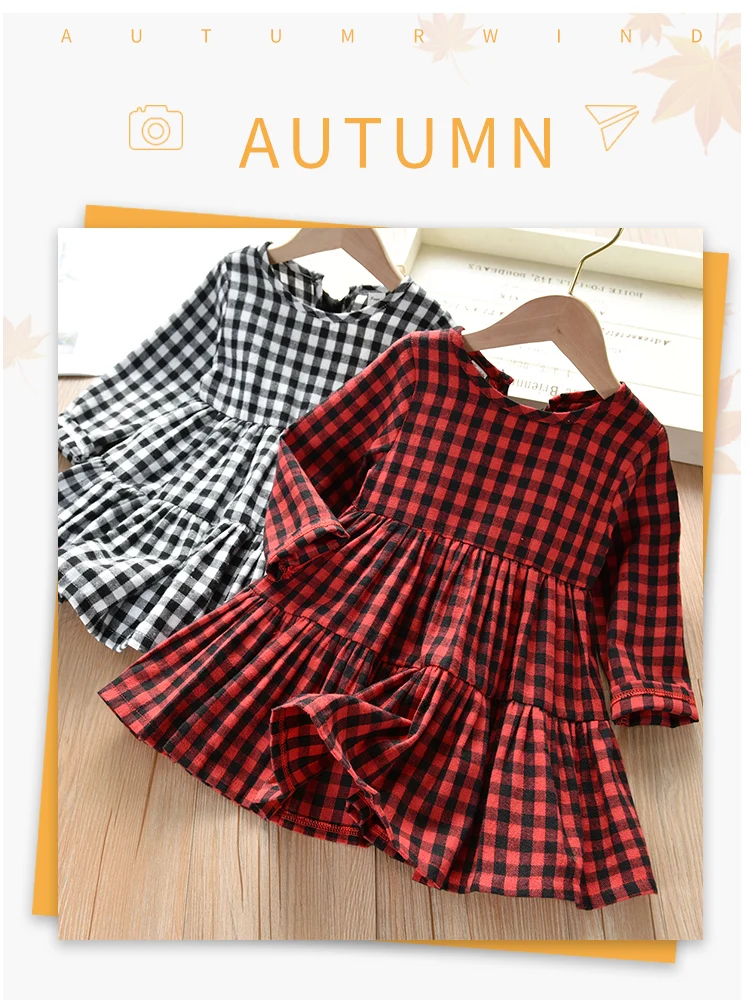 2to 10 year Girls plaid dresses autumn and spring long sleeve fashion female children clothing dress vestido kids clothes