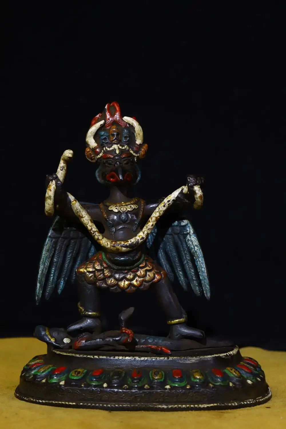 

Home Decor 7" Tibet Buddhism Temple Old Bronze Tracing Dapeng gold-winged bird Patron Saint of Buddhism Enshrine the Buddha