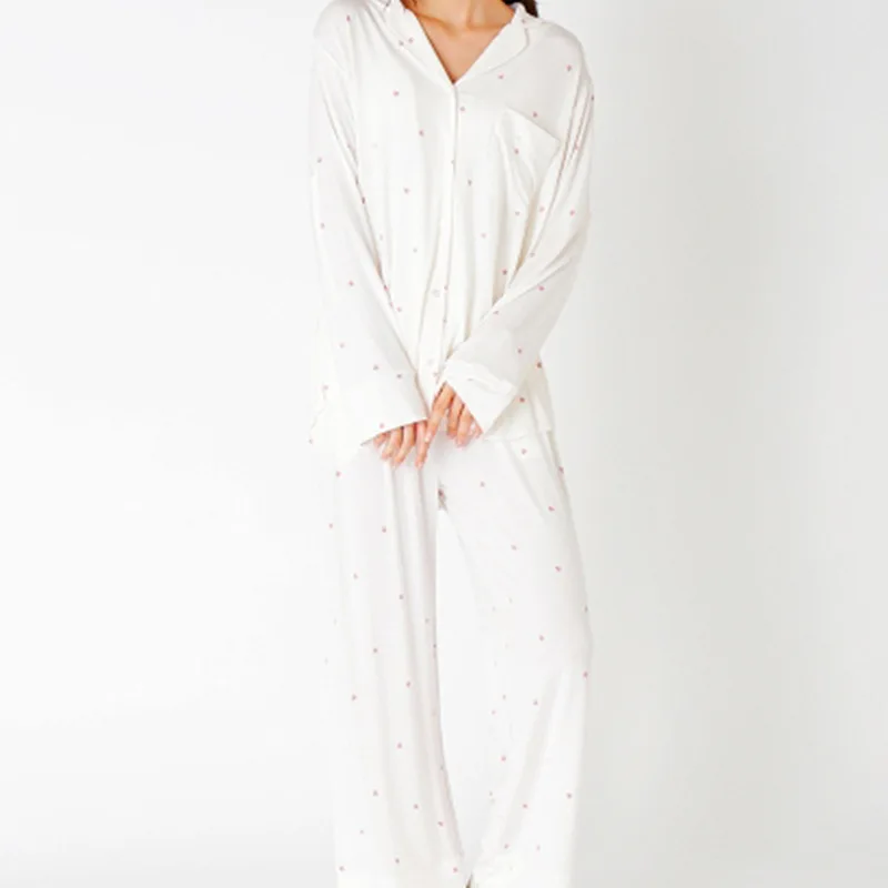 

2020 Autumn Winter New Pajamas Women Modal Cotton Long-Sleeved Trousers Simple Home Service Suit Women Sleepwear Lounge Set