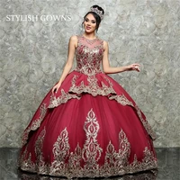 charming o neck ball gown puffy sweet 16 dress beaded appliques quinceanera dresses lace up back 15 year party gown