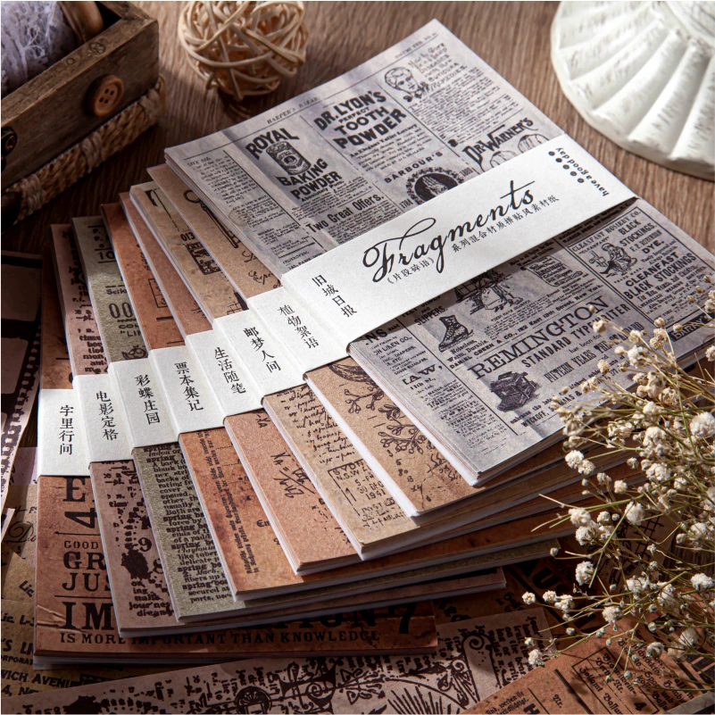 

30sheets Memo Pad Plan List DIY Decoration Scrapbook Sticker Retro Letter Plant Flower Film Newspaper Stationery Making Bookmark