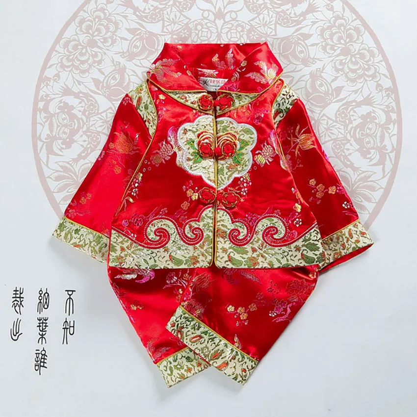 Color 3 Традиционная китайская одежда с цветочным рисунком для младенцев; вечерние костюмы Танга для маленьких девочек и мальчиков; костюмы на Хэллоуин в азиатском стиле; костюм в стиле ретро - Цвет: Color 3
