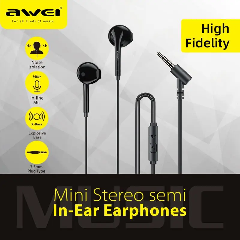 

Awei PC-7 Wired Earphones 3.5mm Jack Earbuds Stereo Bass Sound Earphone Headset With Microphone In-Ear Wired Earphone For Phones