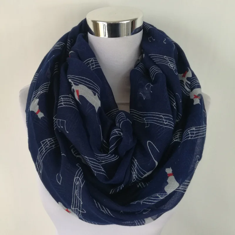 Ring scarf Navy Темно-синий с принтом музыкальных нот, зимний шарф-хомут Для женщин музыка шали и шарфы bufandas mujer echarpes - Цвет: Ring scarf Navy