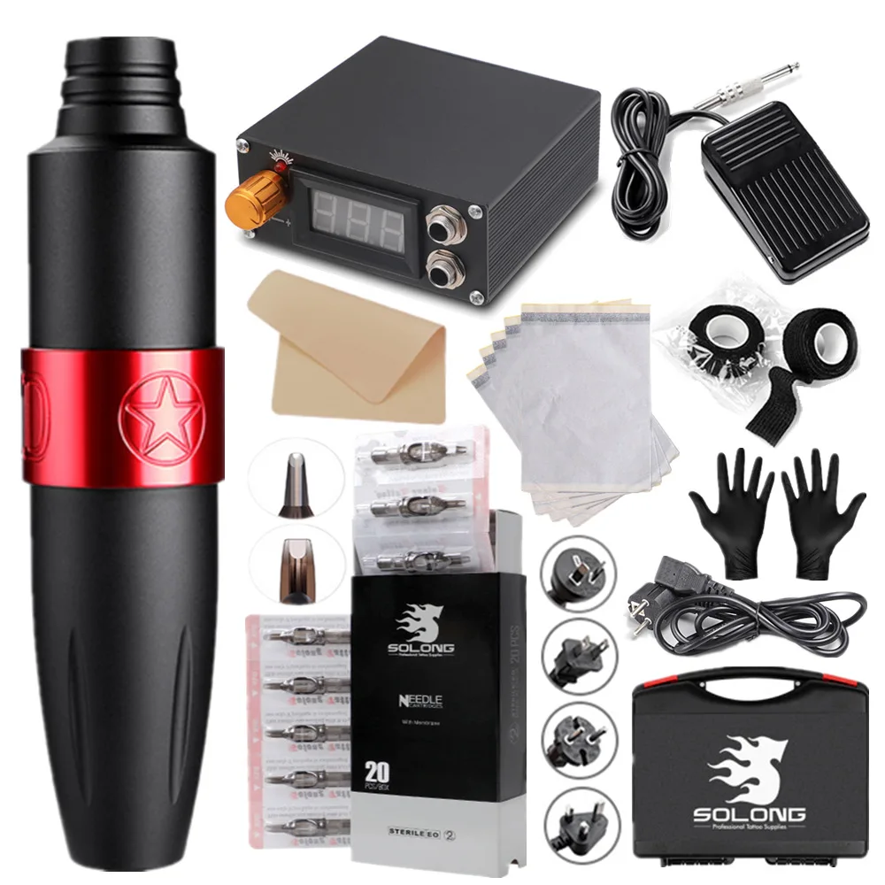 

Professional Tattoo Machine kits rotary tattoo pen tattoo gun machine power supply pedal 20pcs tattoo needle cartridge