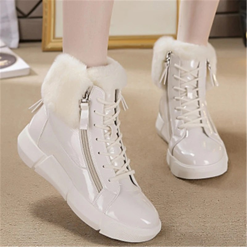 

SWONCO Platform Sneakers Winter Warm Shoes Women Snow Boots Side Zipper 2019 New Female Causal Shoes White Ankle Boots Sneakers