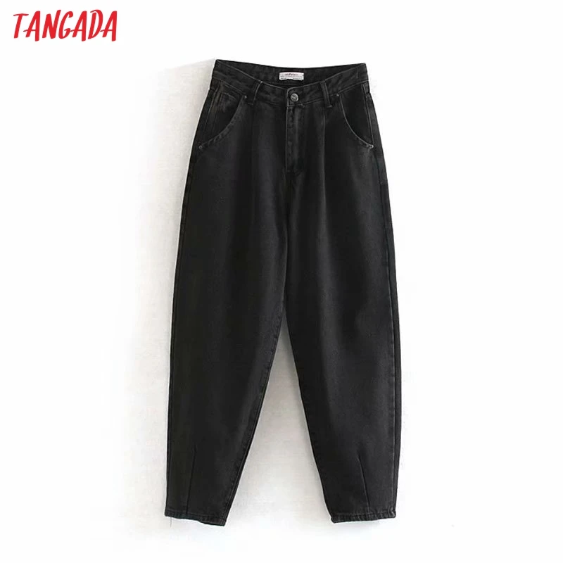 

Tangada fashion women loose harm jeans pants boy friend style long trousers pockets zipper loose high street female pants 4M68