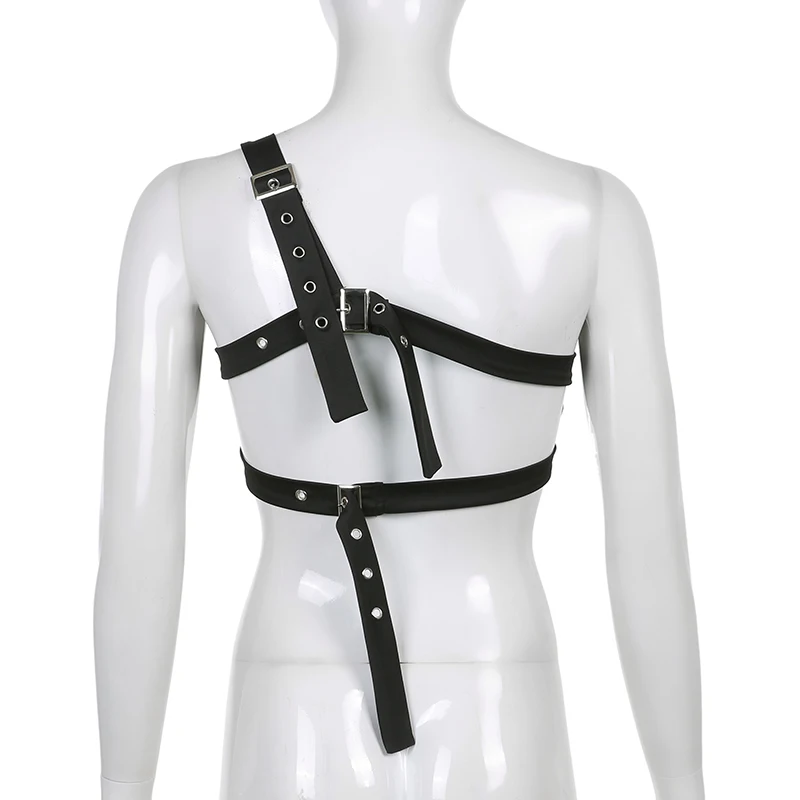 

Rockmore Black Gothic Sexy Crop Top Women Belt Buckle Backless Cami Summer Y2K Club Party Irregular Corset Female Tank Top 2021