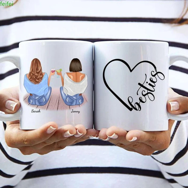 

Personalized Mugs Best Friends 2/3 Girls Forever Ceramic Coffee Mug Cute Cups Gift Sit New Creative 11OZ / 15OZ R2066