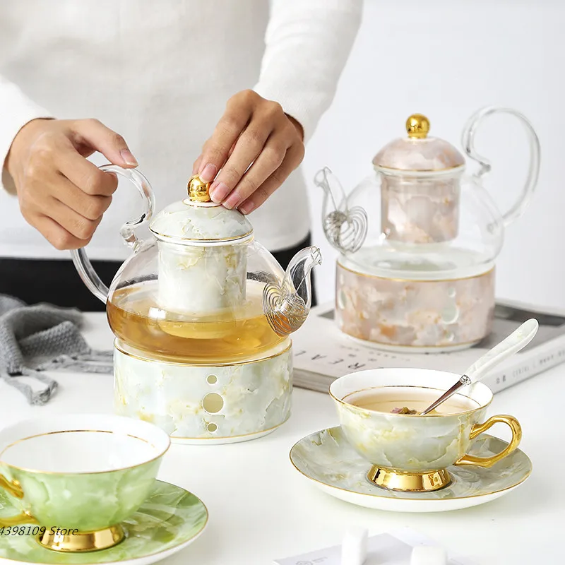 

European marble ceramic teapot tea set coffee pot British high-grade bone china coffee cup set household large capacity kettle