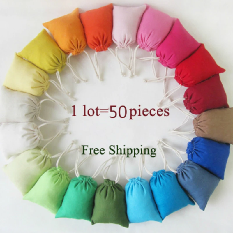 50 шт. льняные подарочные сумочки из хлопка упаковочный мешочек для
