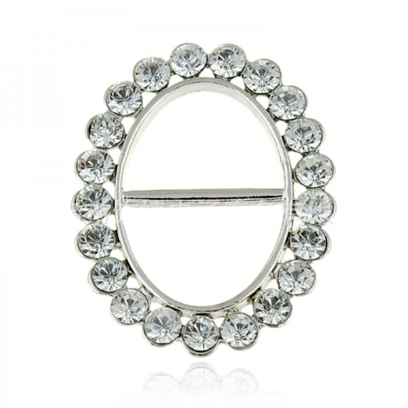 Овальные броши простые с кристаллами классический зажим для шарфов шелковая