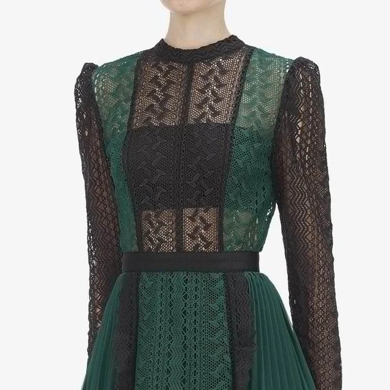 Elegant Tunic Crochet Lace Mini Dress Women 2019 Autumn New Long Sleeve Pleated Chiffon Dresses Female Bodycon Evening Vestidos | Женская