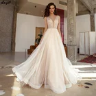 Элегантное блестящее ТРАПЕЦИЕВИДНОЕ ПЛАТЬЕ ChuYu из тюля с аппликацией в стиле бохо, свадебное платье с V-образным вырезом, длинными рукавами, кружевными пуговицами на спине, официальные мероприятия 2021