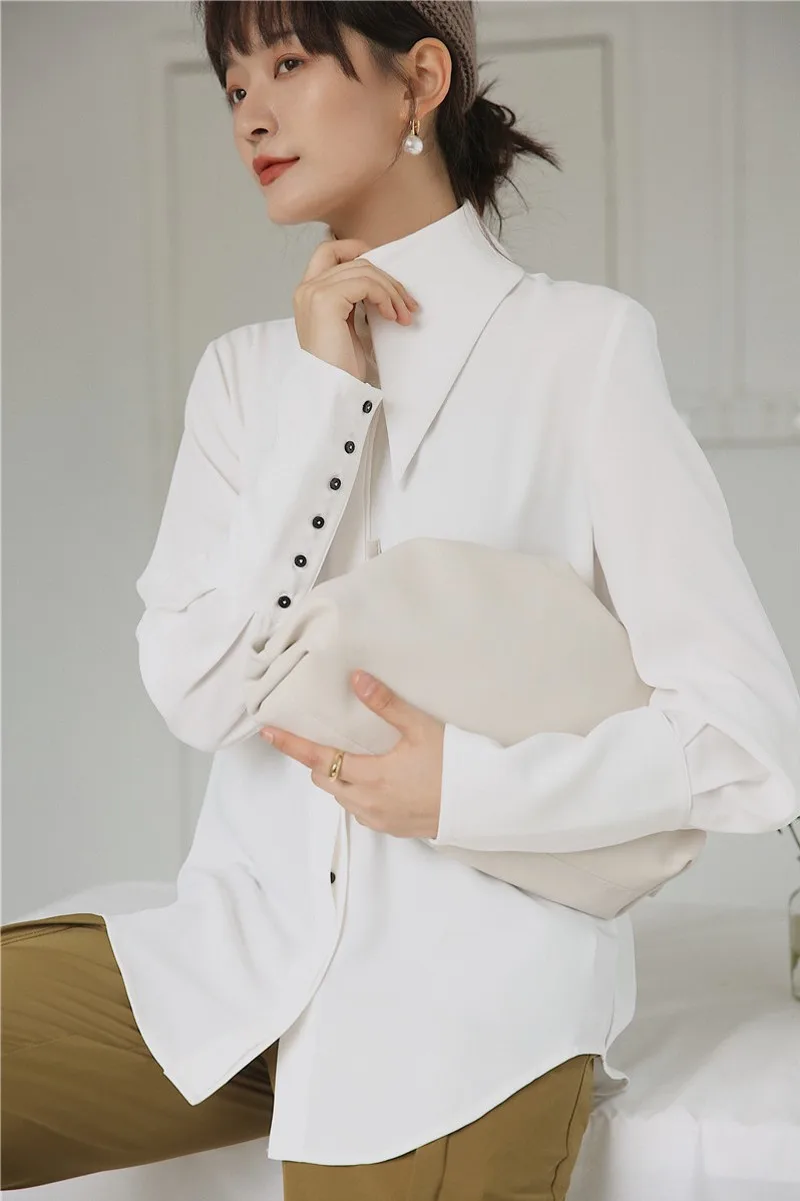 2020 spring England Style Vintage Blouse White Lantern Long Sleeve Simple Comfortable Loose Shirt Women | Женская одежда