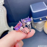 kjjeaxcmy fine jewelry 925 sterling silver inlaid natural amethyst women simple elegant square adjustable gem ring support detec