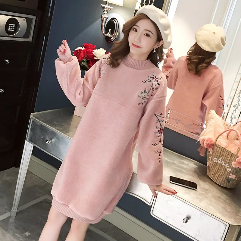 Осенне-зимнее теплое кашемировое платье для беременных элегантное кормления