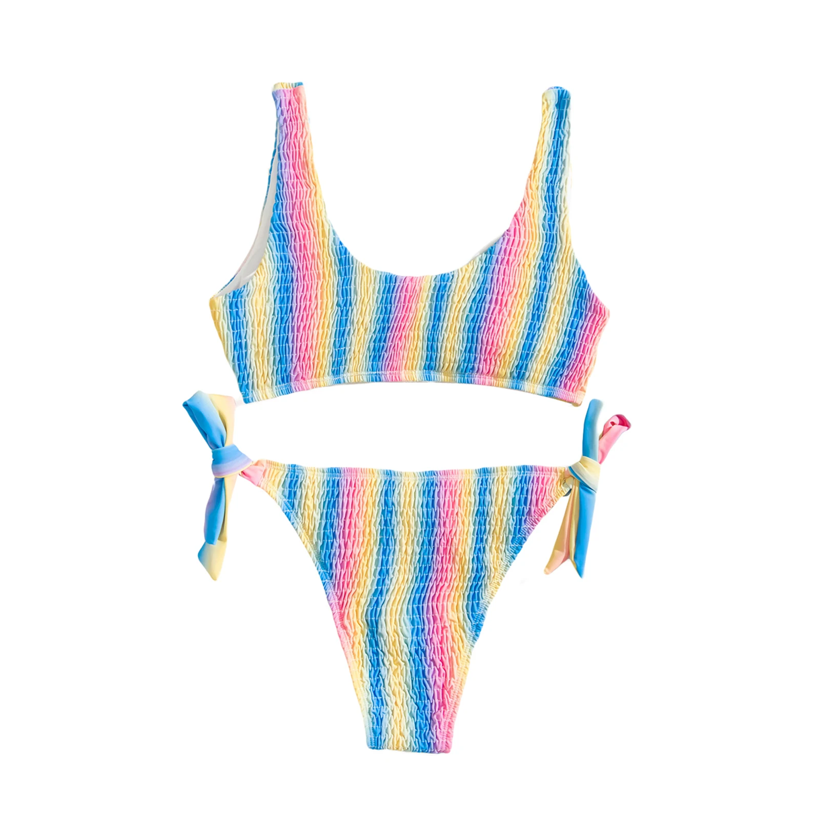 

2 шт., женские сексуальные купальные костюмы, красочные полосатые бикини с V-образным вырезом, бюстгальтер + стринги на завязках для взрослых