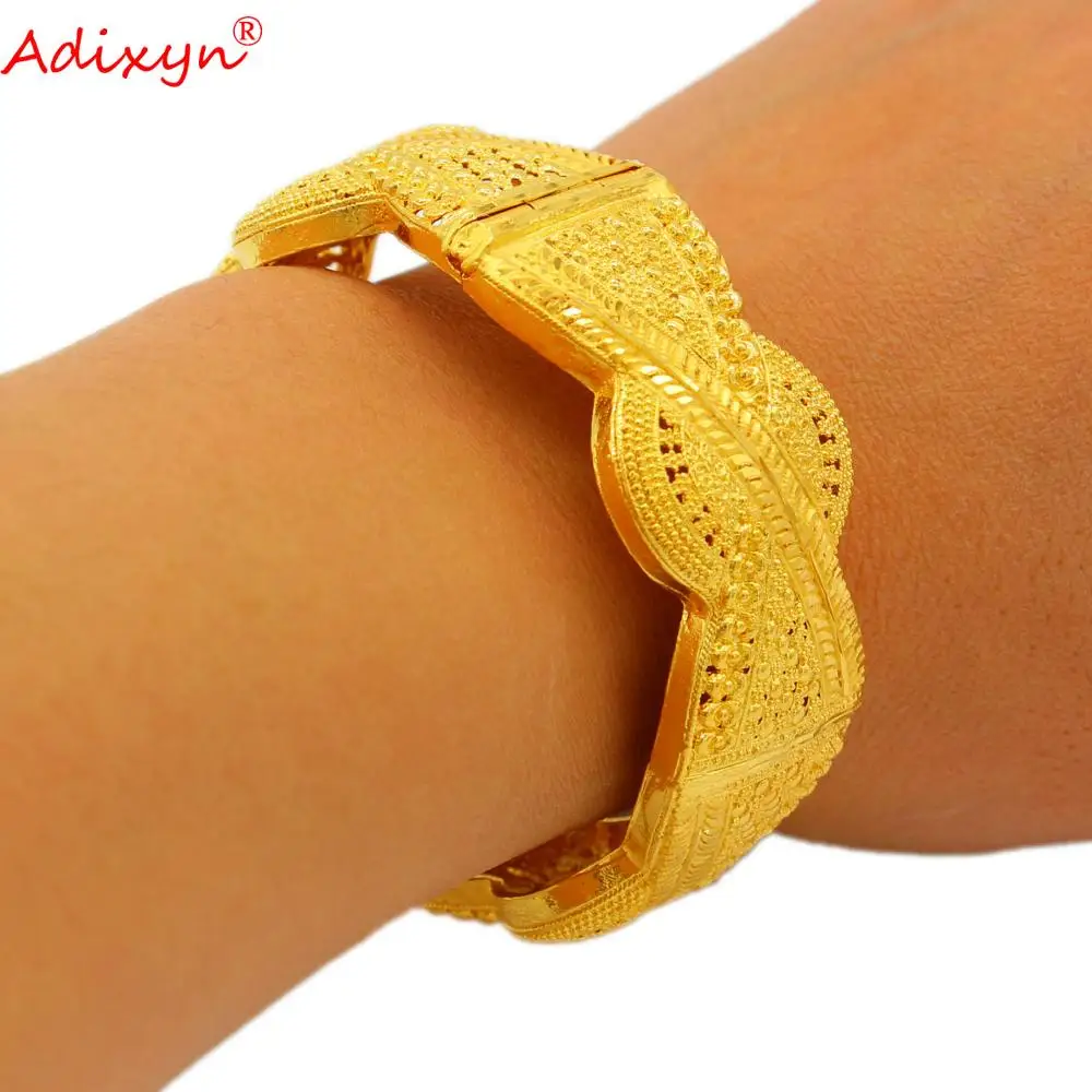 

Adixyn (Can Open)24K Gold Color Dubai Bangles Jewellery African Ethiopian Bracelets for Women Wedding Jewelry Party Gifts N12071