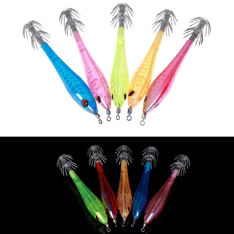 

5PCS/LOT Luminous Squid Jigs Jigging Squid Hook Lure Squid Lure Artificial Wood For Fishing Tackle