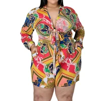 plus size sets wholesale two piece set women print shirts crop top and shorts elastic waist casual streetwear dropshipping 2021