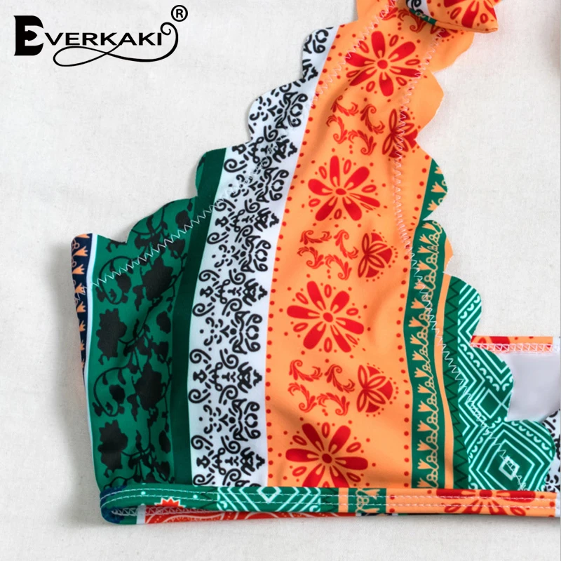 

Everkaki Boho Print Bikini Women Summer Beach Swimsuit Bohemia 2PCS Sets Suits Ethnic Plus Size Sexy Swimwear Female 2021 New