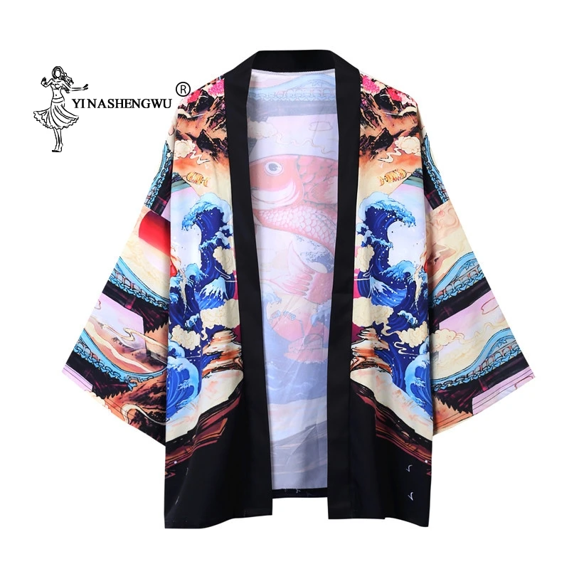 Yukata женский кимоно кардиган мужской традиционное японское кимоно рубашка костюм косплей китайский стиль мужской Дракон Карп принт пальто