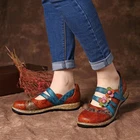 Женские богемные туфли на плоской подошве, винтажные кожаные туфли с цветочным принтом и мягкой подошвой, дизайнерские разноцветные Туфли с круглым носком на плоской подошве