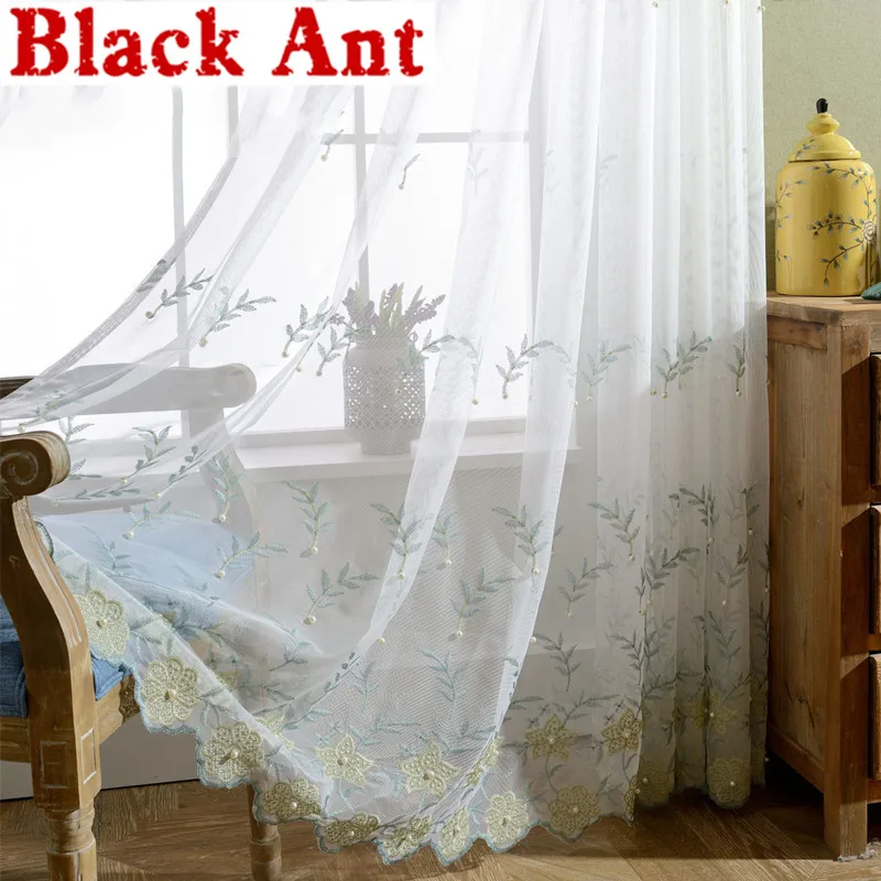 Жемчужная занавеска кружевная Роскошная вышитая вуаль Современная гостиная