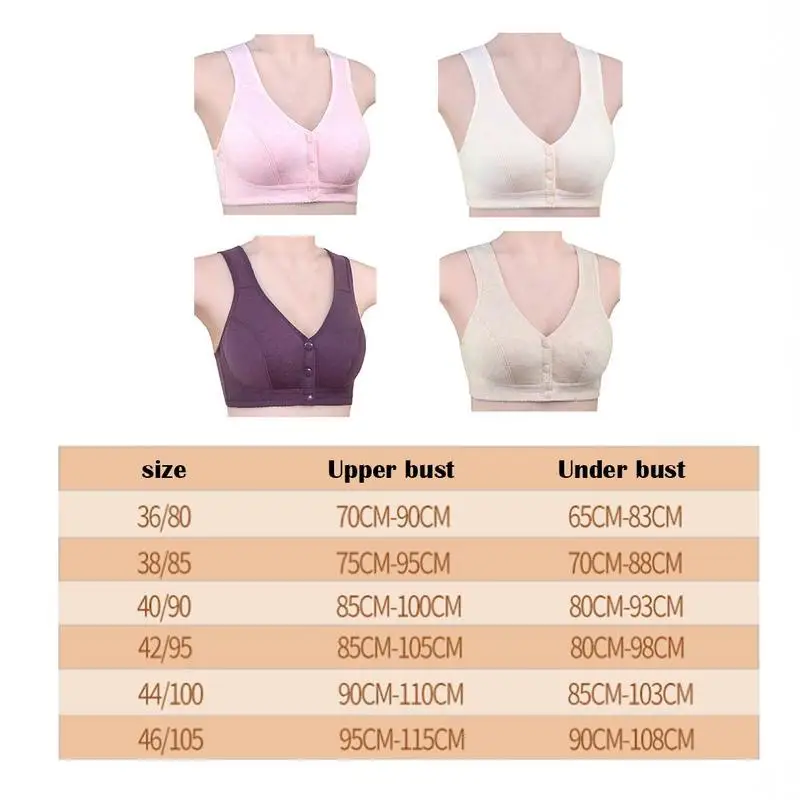 

New Cotton Vest-type Middle-aged and Elderly Bra Color Without Large Ring Front Steel Button Size Underwear M4E0