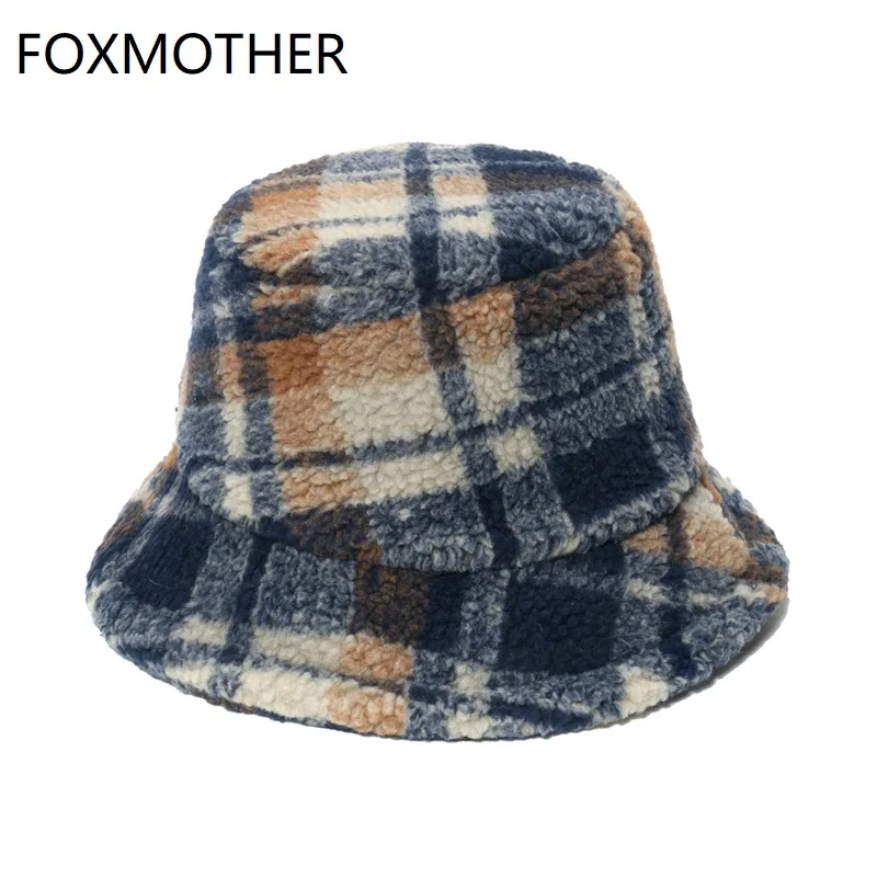 Панама FOXMOTHER, зимняя, в клетку, в британском стиле, из ягненка, пушистая, 2021