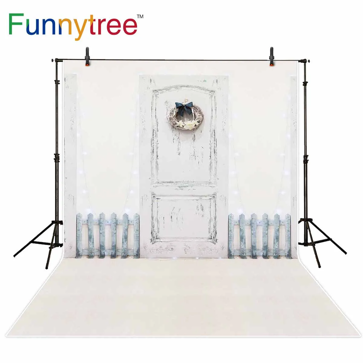 Funnytree фото фон для фотосъемки с бантом Ретро деревянная дверь Свадебные белые