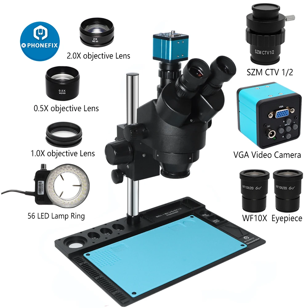 

3.5X-90X Simul-Focal Trinocular Stereo Zoom Microscope With Aluminum Alloy Pad 38MP 2K HDMI USB Camera 56 LED Lamp Microscopie
