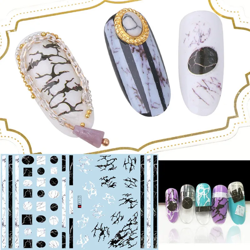 1 лист красочные наклейки для дизайна ногтей клей 3D модный мраморный узор слайдер