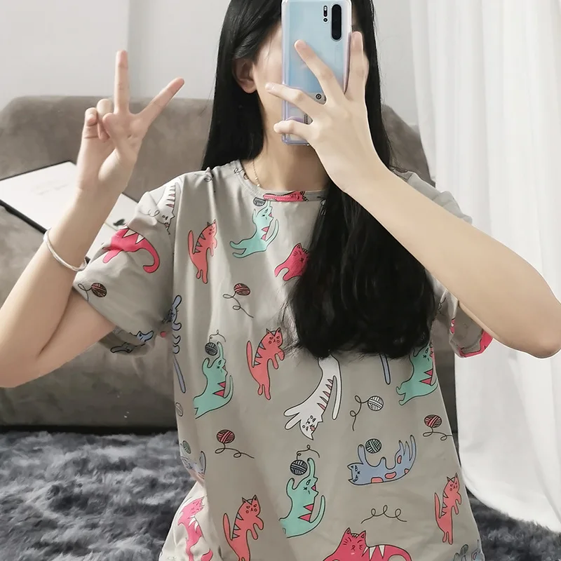 

Summer pajamas han edition round collar short sleeve leisurewear suit. Lady milk silk pajamas